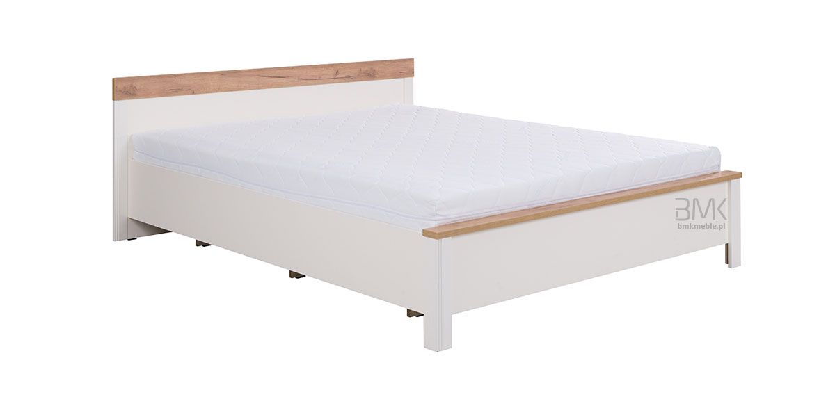 Białe łóżko do sypialni ze stelażem, w stylu skandynawskim, 160x200
